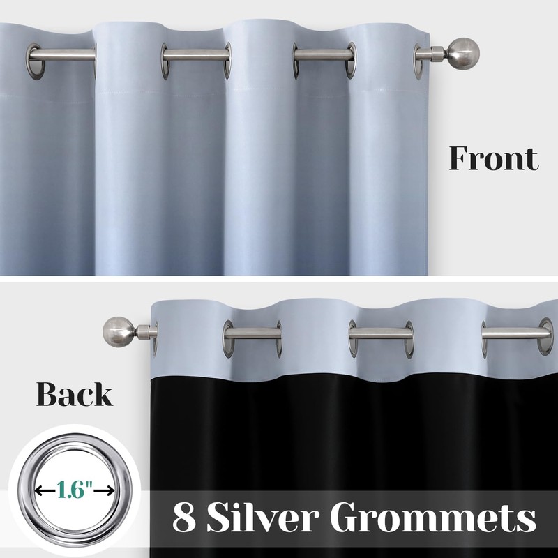 HOMEIDEAS Navy Blue 100% Ombre Blackout Curtains for Bedroom, 52