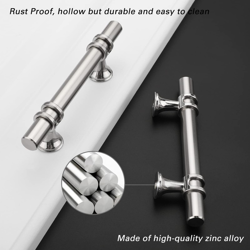 Rergy 10 Pack Cabinet Pulls Brushed Nickel 3inch(76mm) Cabinet Pulls