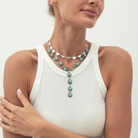 Western Turquoise Necklace for Women Cowboy Layered Western Jewelrystacked Turquoise Cow Hat Necklaces Country Concert Outfits for Women