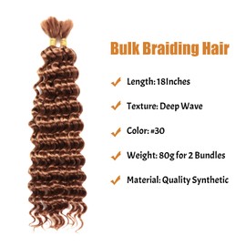 Boho Hair For Braiding Deep Wave Bulk Hiar Wet And Wavy 18 Inch Quality Synthetic Deep Ocean Wave Braiding Hair Water Wave Crochet Braids For Boho Braids For Black Women (30#, 18 inch (2 Bundles))