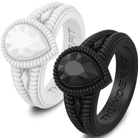 ThunderFit Silicone Rings for Women, Pear Rubber Engagement Wedding Bands 13.5mm Wide 5.5mm Thick - 1/2 Variety Multipack (Black, White - Size 11.5-12 (20.8mm))