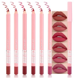 WanTuoluo 6 Pcs Natural Nude Brown Beige Colors Lip Liner Lipstick Pencils Set for Daily Makeup,Easy to Apply & Remove,Waterproof (02, pack of 6)