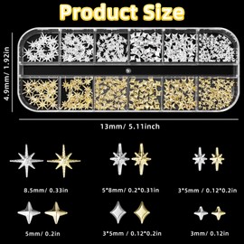 Star Nail Charms and Gems, Star Starshine Cross Metal Mixed Gold and Silver Nail Gems Charms, 3D Gold Star Nail Decorations, Shiny Star Nail Art Decals Charms for Nail Art DIY Decor