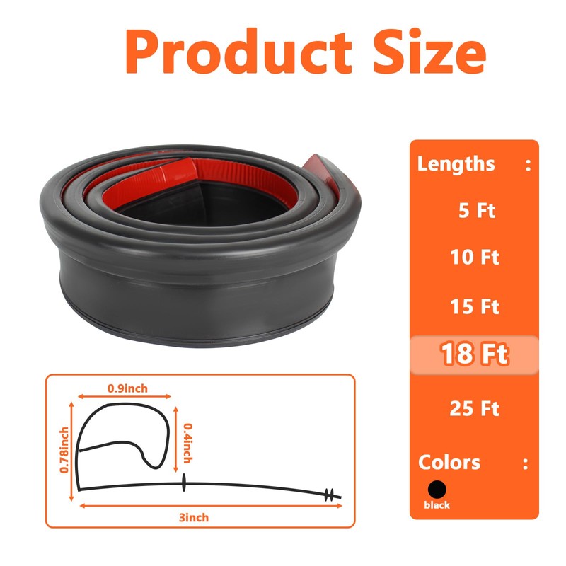 18FT RV Slide Out Rubber Seal, 1” D Bulb and