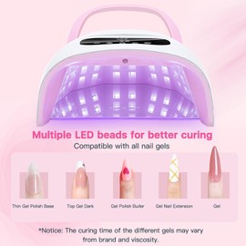 LKE UV LED Nail Lamp, White, 57 LED Beads, 3 Timer Settings, Auto Sensor, Quick Curing, Compatible with All Nail Gels