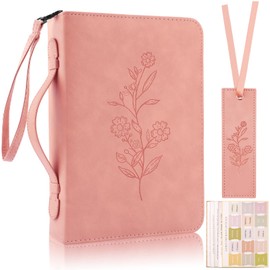 Tiltol Pink Bible Cover Case for Women Girls,Premium Bible Case,Leather Cover with Handles and Detachable Wristband,Large Tote for Bible Study,Communion,Gifts for Women Girls