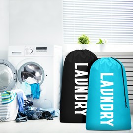 2 Pack XL Travel Laundry Bag, Machine Washable Dirty Clothes Organizer, Large Enough to Hold 4 Loads of Laundry, Easy Fit a Laundry Hamper or Basket (Blue + Black, 24" x 36")