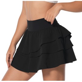Sunzel Pleated Tennis Skirt for Women High Waisted Tummy Control Skort with Pockets for Athletic Workout Running Golf, Black, Medium