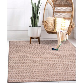 HOMEGNOME Indoor Outdoor geo Wave Rug (8'x10', Natural Neutral Brown)