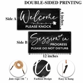 In Session Door Sign for Therapists, Do Not Disturb Hanger Sign for Therapy Office Decor, 6X12 Inches Double Sided Wooden Welcome Hanging Plaque-MBB07