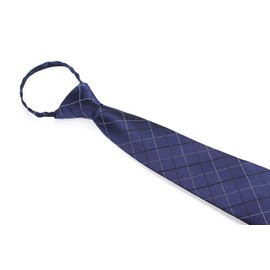 Corbata preatada con cierre de cierre para hombre, para negocios, boda, diseño a rayas, varios diseños, A cuadros de color azul marino, Talla única