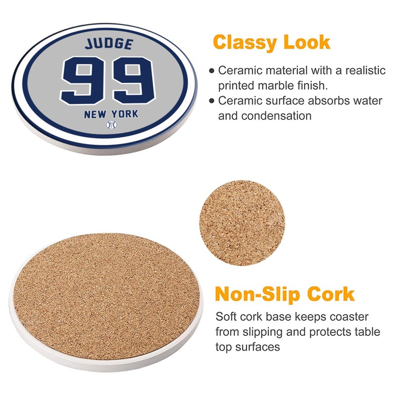 Yankee Coasters for Drinks, New York Baseball Ceramic Coasters Set