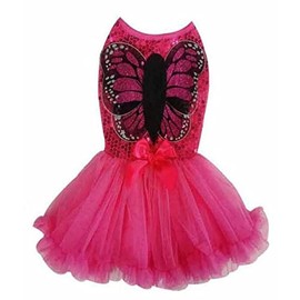 Pawpatu Hot Pink Sequins Costume Pet Dress with Butterfly Wings (X-Small)