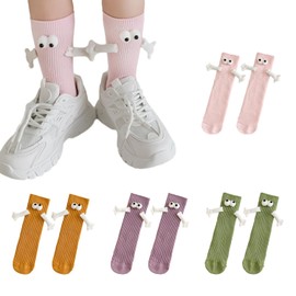 NyxSeat 4 Pairs of Socks with Magnetic Hands, Couple Hand Holding Socks, Funny Socks, Cute and Funny Socks, 3D Pairs Socks, Socks Suitable for Valentine's Day and Birthday Parties, Purple, green,