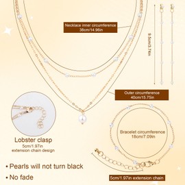 Mikovivi Pearl Jewelry Set, Exquisite Trendy Double Layer Pearl Necklace Pearl Earrings and Pearl Bracelet for Women Jewelry Set Gift for Party Birthday Wedding Festival