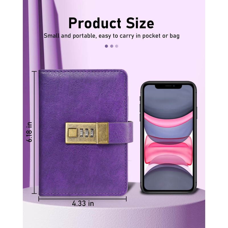 WEMATE Journal with Lock, A6 PU Leather Diary with Lock