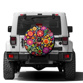 Delerain Spare Tire Cover with Backup Camera Hole Colorful Autumn Flowers Wheel Covers Waterproof Dust-Proof UV Sun Universal Fit for RV Trailer RV SUV Truck (18 Inch for Diameter 32"-34")