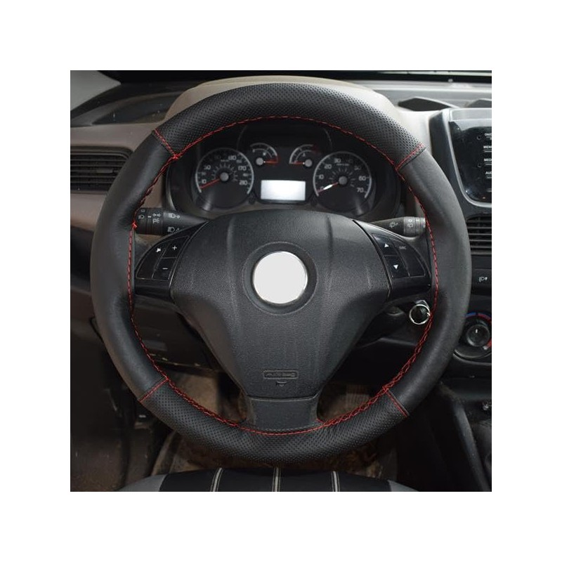 LBM51 Steering Wheel Cover Lacing Black Perforated with Red Stitching