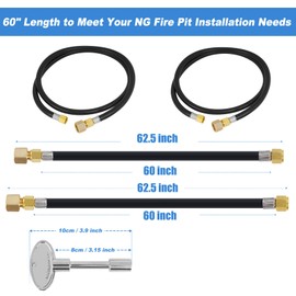 Skyflame Natural Gas Connection Hose, Complete NG Fire Pit Installation Kit from Burner to Natural Gas, Includes 1/2" Control Valve Key Set, 2 PCS 60" Connect Hoses