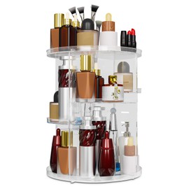 Zawaer Make Up Cosmetic Organiser, 360° Rotating Makeup Storage Box, Dressing Table Skin Care Products, Lipstick Storage, Suitable for Dressing Tables, Bedroom, Bathroom, Transparent