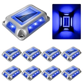 CREPOW Solar Deck Lights Driveway Dock Lights- 8 Packs Waterproof 1200mAh Solar Powered Outdoor LED Aluminum Dock Lighting Road Markers Step Lights for Driveway Sidewalk Garden Pathway Yard (Blue)