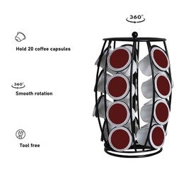 K Cup Carousel Coffee Pod Holder Kcup Organizer Coffee Station Coffee Décor Storage for Counter, Holds 20 Coffee Pods, No Assembly Required, Black