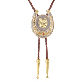 Jeilwiy Bolo Tie Gold Western Cowboy Ties for Men, Unique Native American 3D Horseshoe Pendant Bolo Necktie