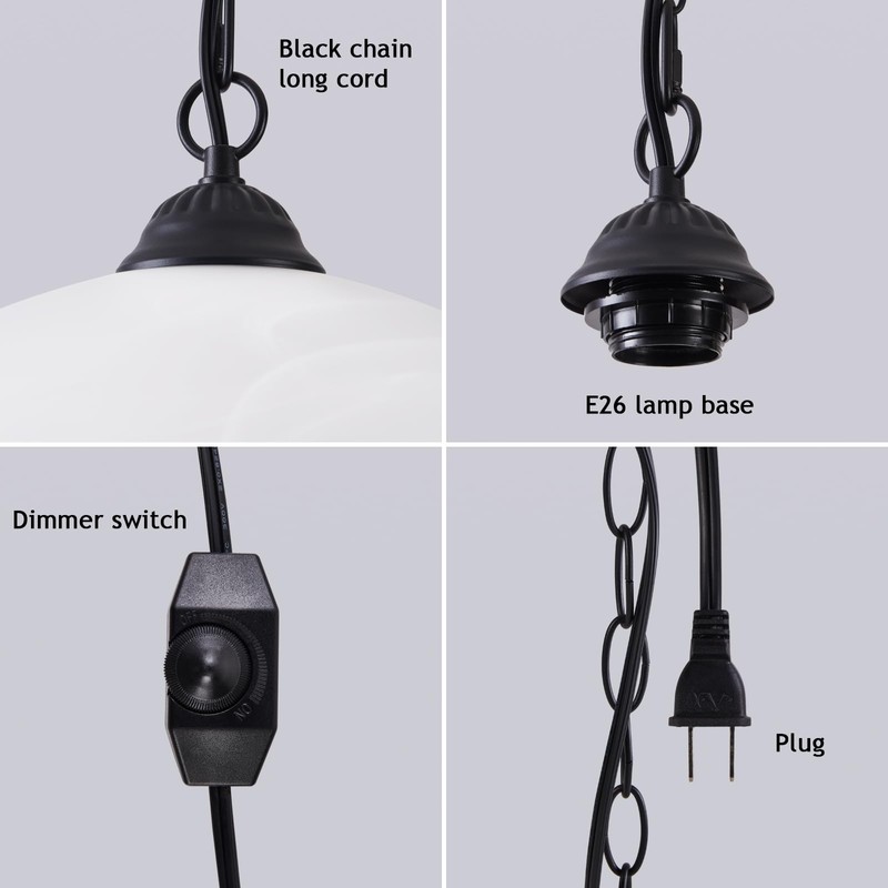 WEIYOUDJ Plug in Pendant Light Alabaster Glass Shade Hanging Lamp