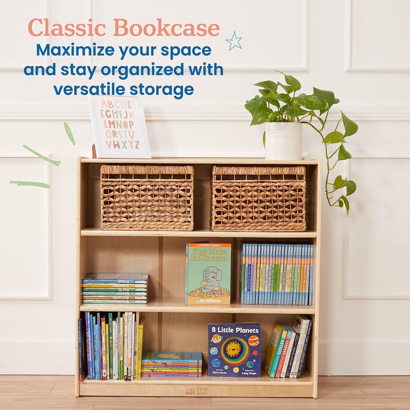 ECR4Kids Classic Bookcase, 36in, Adjustable Bookshelf, Natural