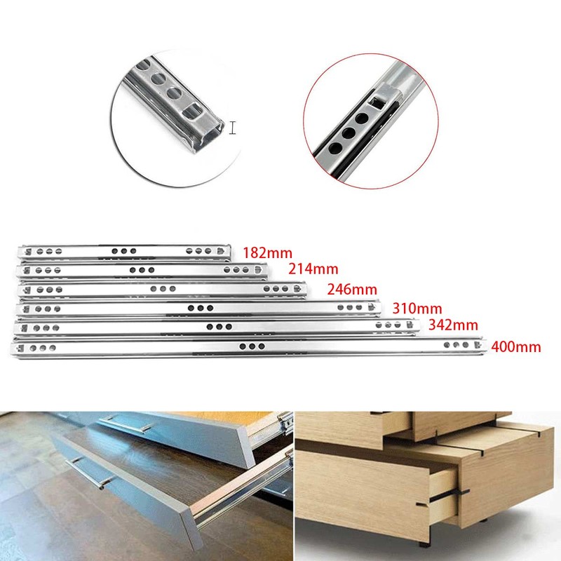 BE-TOOL Drawer Runners Width 17mm 2 Pieces Metal Ball Bearing
