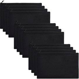 ZeeDix 12 Pieces Canvas Pencil Case 8.3 x 5 inches DIY Craft Makeup Travel Cosmetic Pouch Multipurpose Bulk Toiletry Blank Stationery Black Cotton Canvas Bag with Zipper