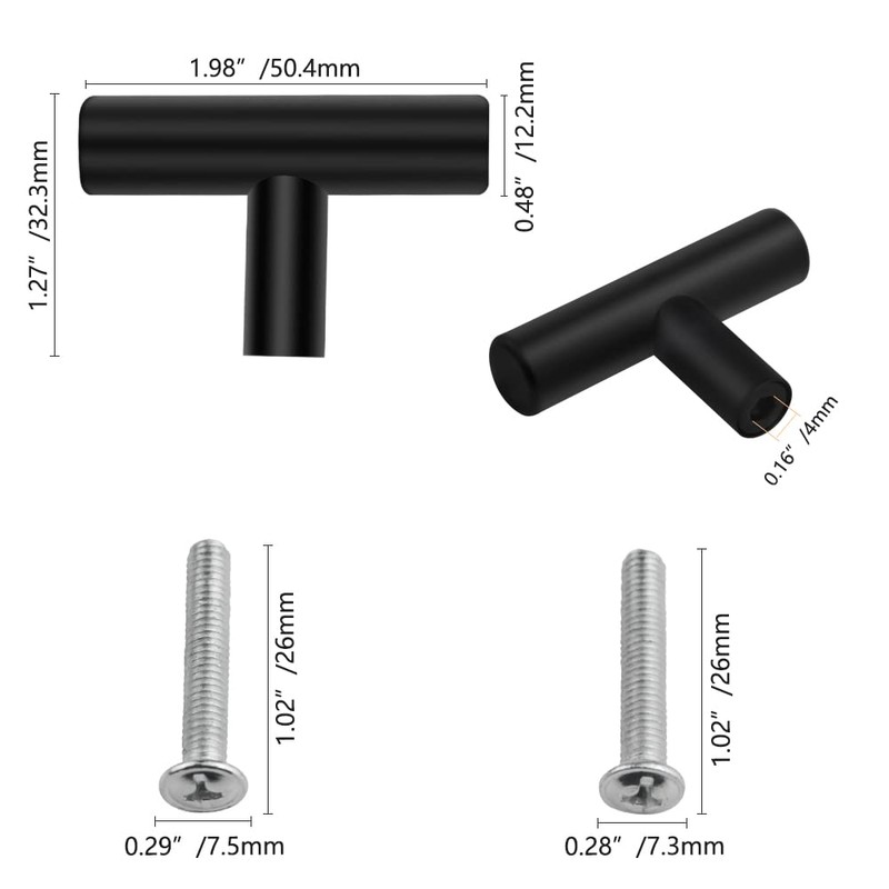 XINMEIWEN 10 Pack 2-Inch Single Hole T Bar Cupboard Pulls