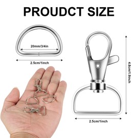 100PCS Premium Swivel Snap Hooks and D Rings, Swivel Snap Hooks for Keychain and Sewing Project(3/4" Inside Width) Silver