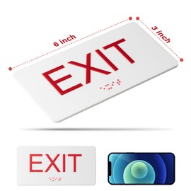 Exit Sign - ADA Compliant Exit Signs With Braille and Raised Letters for Business, Emergency Exit Sign for Office Restroom Indoor Outdoor,Easy Installation-Horizontal (2.8 * 5.8 In)