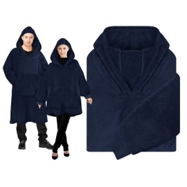 Emily´s Check 1584.2299 Oversized Fleece Hoodie with Hood and Bum Bag, Plain / navy