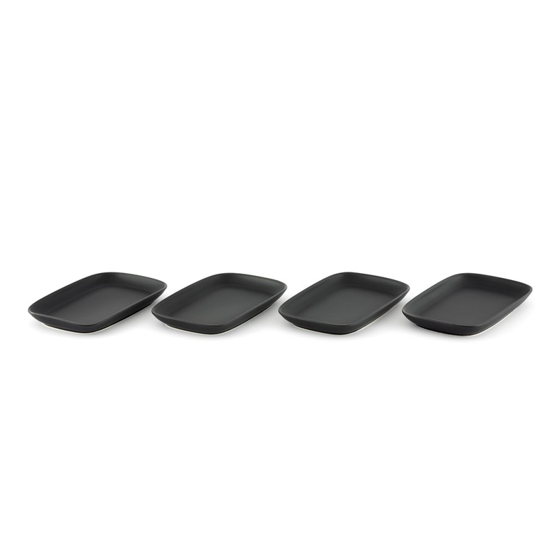 Hanseküche Mezzeteller Stoneware Set of 4 Appetizer Plates Rectangular Black