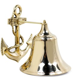 Nagina International 9" Premium Brass Polished Decorative Ornamental Anchor Bell | Pirate's Decorative Ship's Bell | Maritime Ocean Home Decor | Beach House Metal Bell