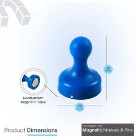 7 x Extra Strong Magnetic Push Pins Neodymium Magnets - Ideal for Cards, Whiteboards, Memos, Refrigerators and Offices [Blue]