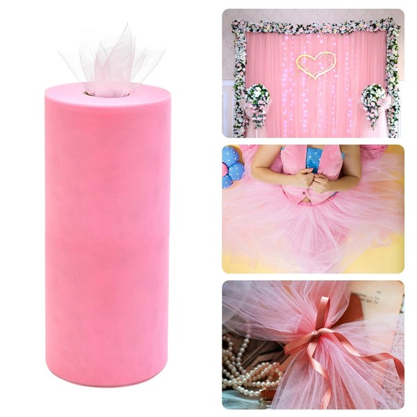 QINERSAW 30 cm x 91.5 m Tulle Fabric Roll Pink