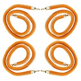 NovelBee 4pcs Orange Velvet Stanchion Ropes with Gold Hooks,5 Feet Stanchion Queue Barrier Ropes,Crowd Control Velvet Rope Safety Barriers for Party Decorations