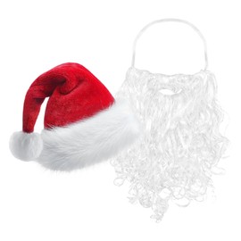 Santa Beard and Hat - Cosplay Beard and Hat Set,Santa White Beard Christmas Hat for Men Women Christmas Costume
