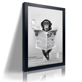 Funny Monkey Framed Wall Art in Bathtub,Black and White Canvas Monkey Wall Art Prints Farmhouse Bathroom Decor,Humor Animals Bathroom Painting Canvas Rustic Style Artwork(8"x10", Framed)