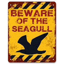 Print Crafted - Beware Of The Seagull | Vintage Metal Garden Yard Warning Sign