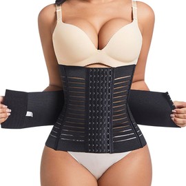 KOEMCY Waist Trainer Women's Waist Trainer Corset Tummy Control Strong Shaping Corset Shapewear Waist Shaper with Steel Bone Breathable Bodice Training Cincher, black
