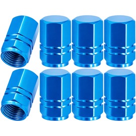 MEAJOO 8PCS Tire Valve Stem Caps, with Rubber O-Ring, Corrosion Resistant Leak-Proof, Aluminum Alloy Universal Wheel Valve Covers for Cars, SUV, Trucks, Bikes, Motorcycles, Bicycles(Light Blue)