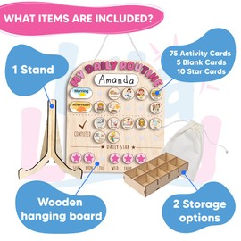 Wooden Daily Routine for Kids, Chore Chart for Toddler, Daily Responsibilities for Kids, Visual Schedule, Morning Bedtime Routine for Girls