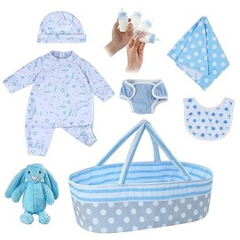 BABESIDE Reborn Dolls Accessories with Bassinet for 17-22 Inch Realistic Baby Doll, Reborn Baby Dolls Clothes Outfit Accessories fit Lifelike Baby Doll Boy (8 Pcs)