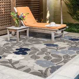 Ostro Modern Floral Blue Large 8x10 Indoor Outdoor Rug - Outdoor Rugs for Patios, Deck, Porch, Outside Area Rug for Garden, 8' x 10'