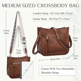 Bolsa Crossbody Mujer, VASCHY Bolsa Bandolera de Mujer Bolsa Cruzado Bolso Hobo Vegan Cuero Bolso de Hombro, Marrón