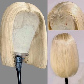 13X4 HD Transparent Pre Plucked 613 Blonde Blunt Cut Bob Wig Human Hair Lace Frontal Wigs With Baby Hair Wear And Go Glueless Wigs Human Hair Honey Blonde Short Bob Lace Front Wigs For Black Women